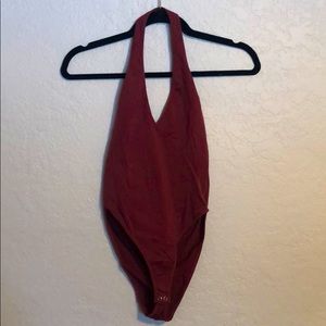 Maroon halter bodysuit